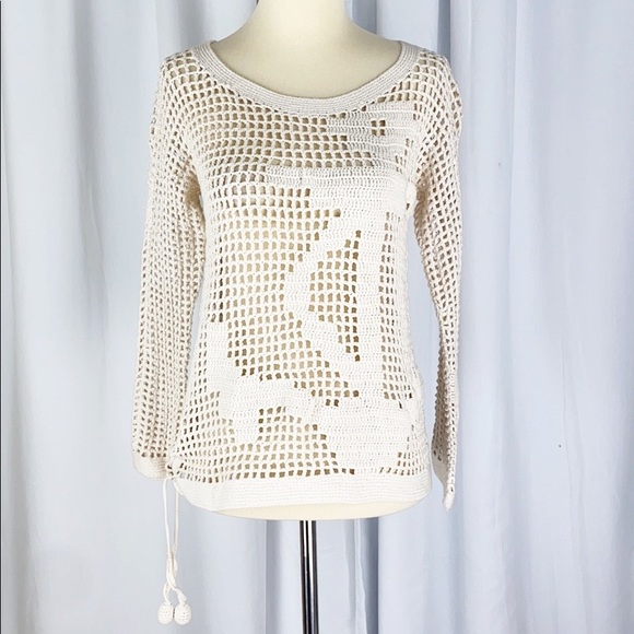 Anthro Hand Knit By Dollie Open Stitch Anchor Top - Picture 2 of 8